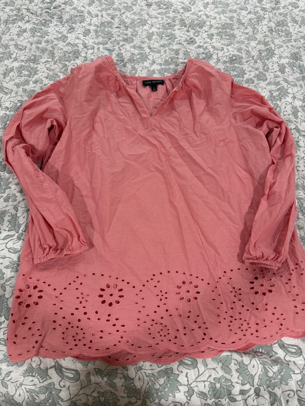 Lane Bryant Coral Eyelet Hem Peasant Blouse